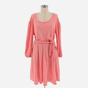 Anthropologie Womens Jovie Coral Dress Size L Puff Sleeve Belted SATURDAY SUNDAY
